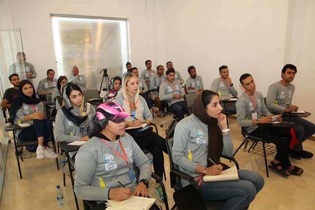Participants learn from Course Presenter Andy Joyce in the classroom portion of the training. Photo: I.R. Iran Surfing Association