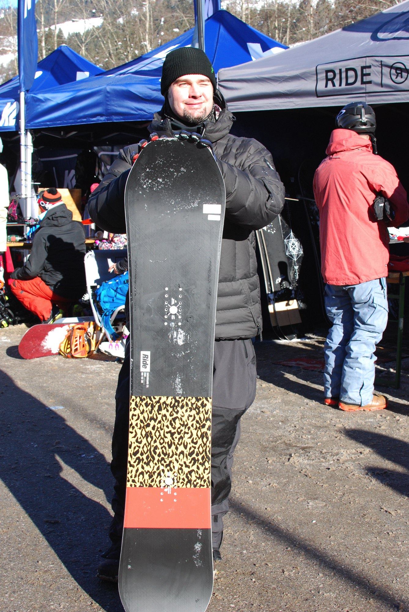 6 Ride Snowboards Marketing Manager Joerg Schramm presenting the new OMG asymetric park board for girls