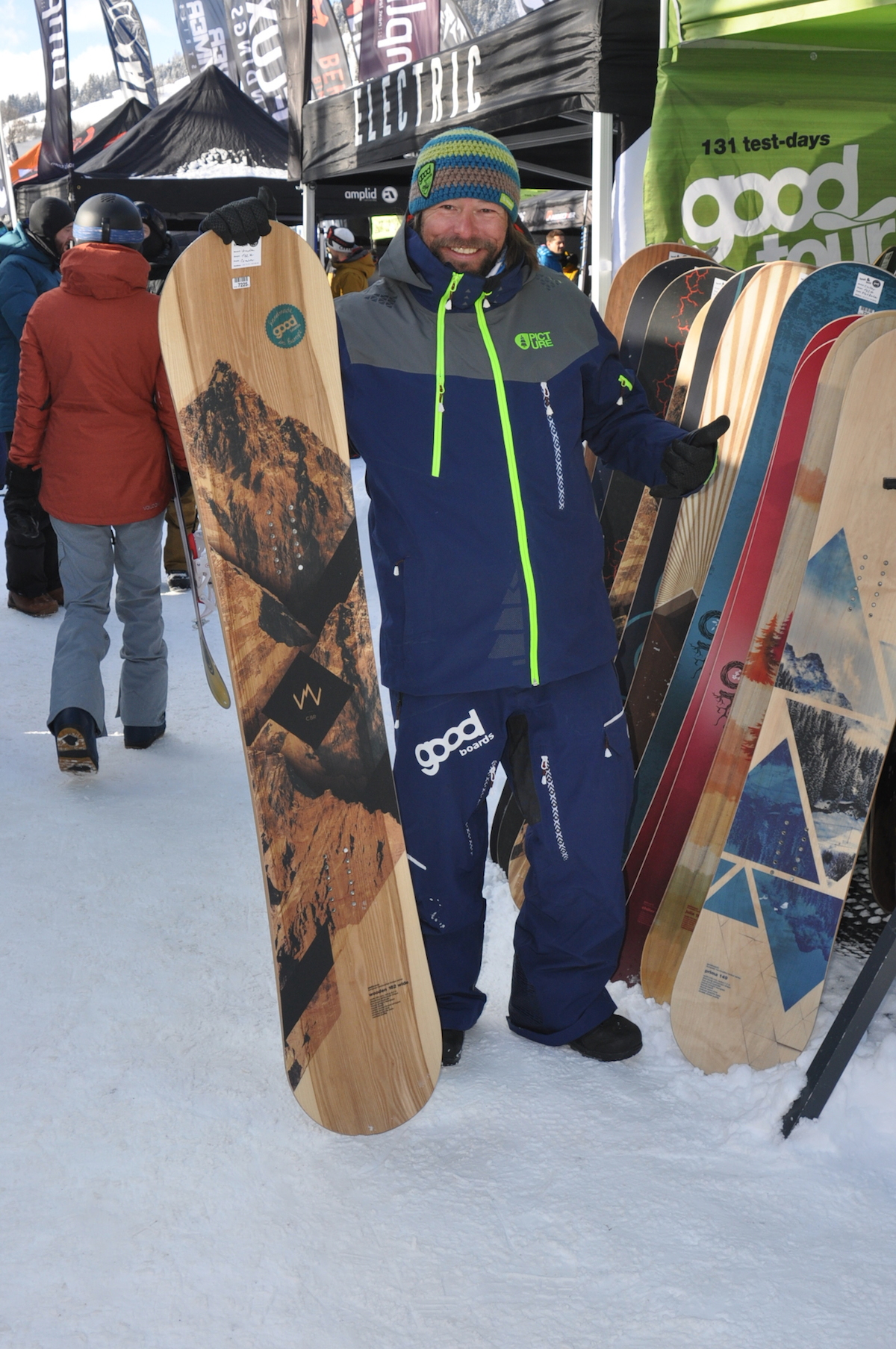 Goodboard’s Maik Freise with their Wooden snowboard