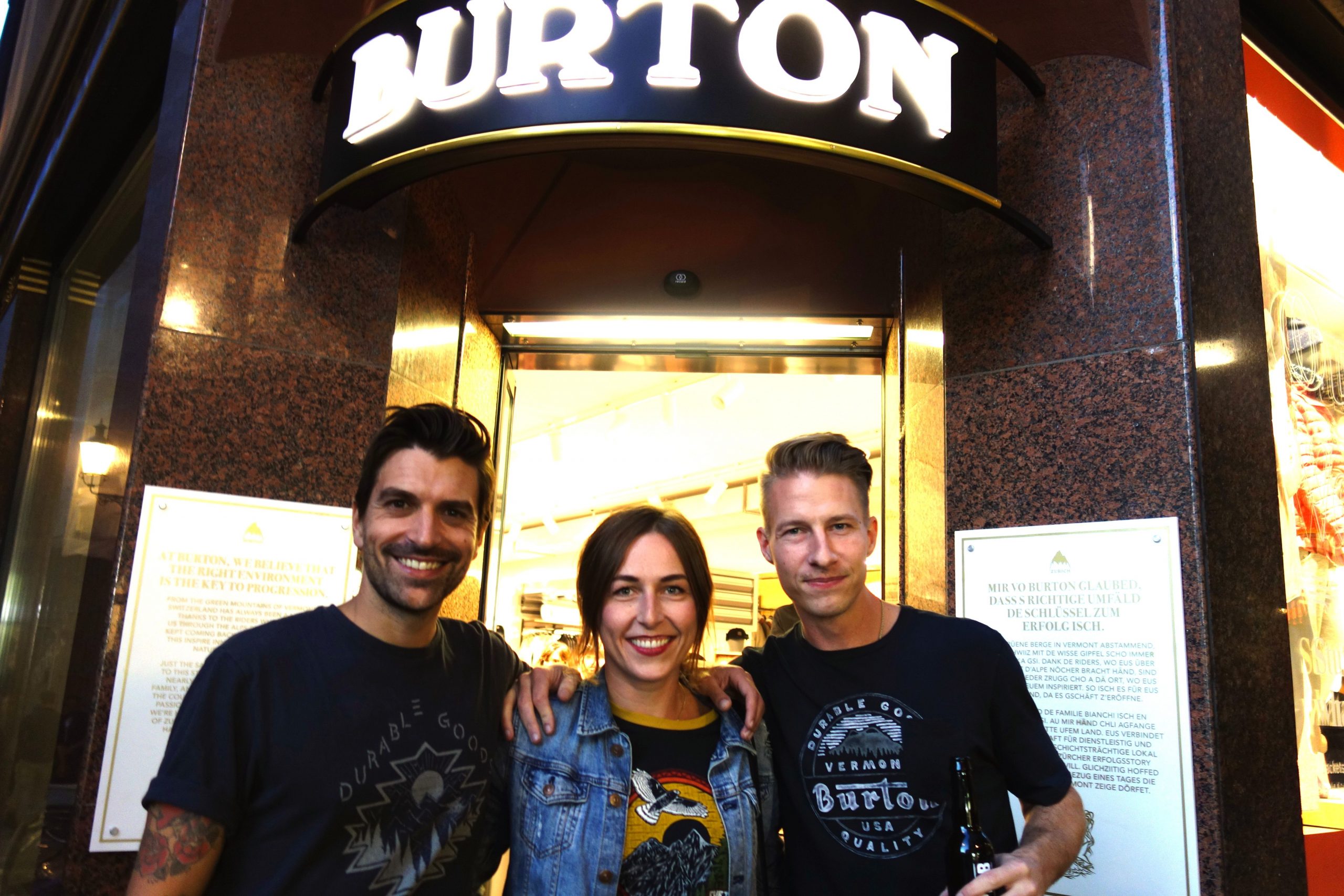 Burton Europe’s marketing, brand and PR squad – Patrick Allegritti, Hanna-Marie Mayer & Chris Patsch
