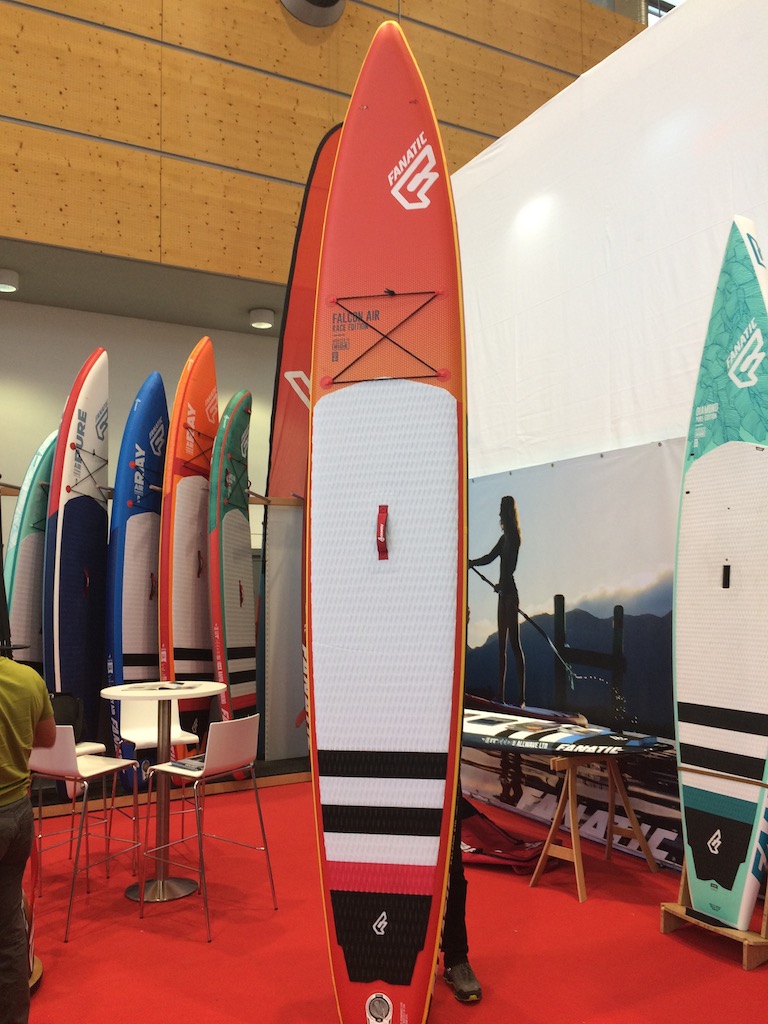Fanatic Falcon Air inflatable raceboard has new tail to increase glide performance.