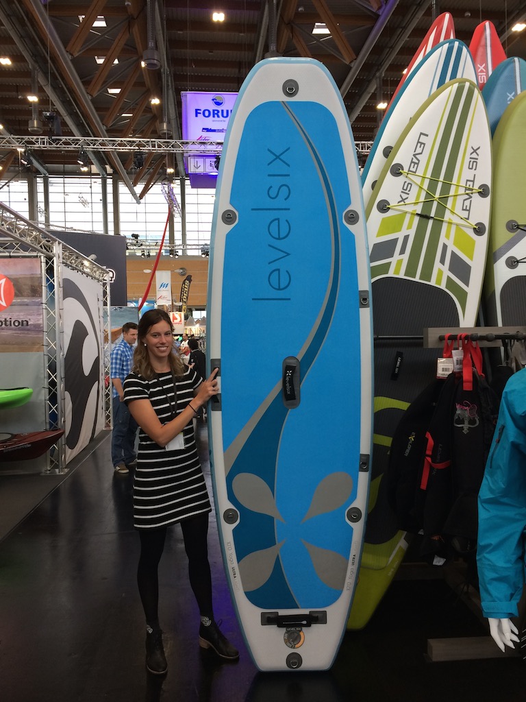 Level Six’s Alison Hull with their Yoga board
