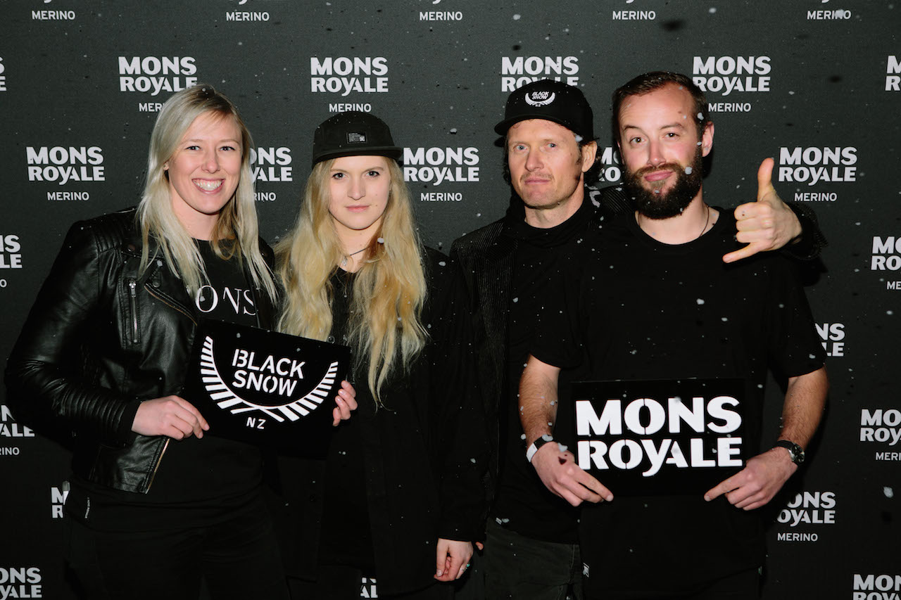 Mons Royale staff – Global training & Performance Lottie Haskall, Social Media & Content Coordinator Daisy Maddinson, Operations Manager Charlie Griffith & Snowboarder Mike Handford