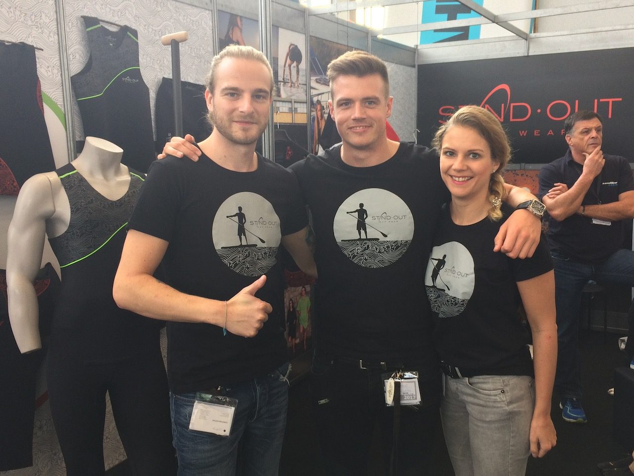 StandOut SUP apparel booth Christian Kotter, Alek Ljutic and Veronika Luczak
