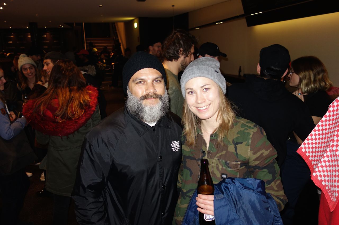 Vans Snow Product Category Manager Matt Patti &amp; team rider Enni Rukajarvi. Photo Harry Mitchell Thompson