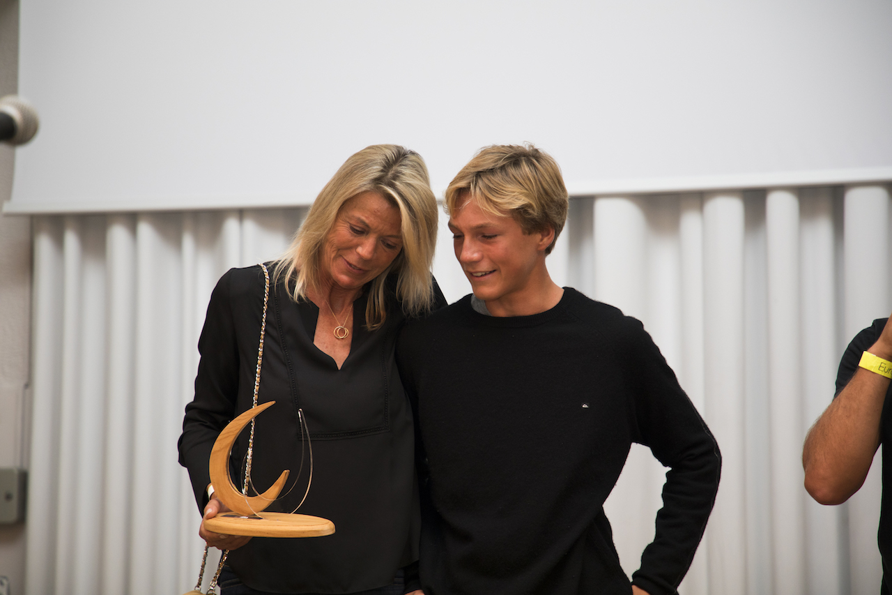 Pierre Agnes wife Marianne and son Mathieu pick up his lifestime acheivement award