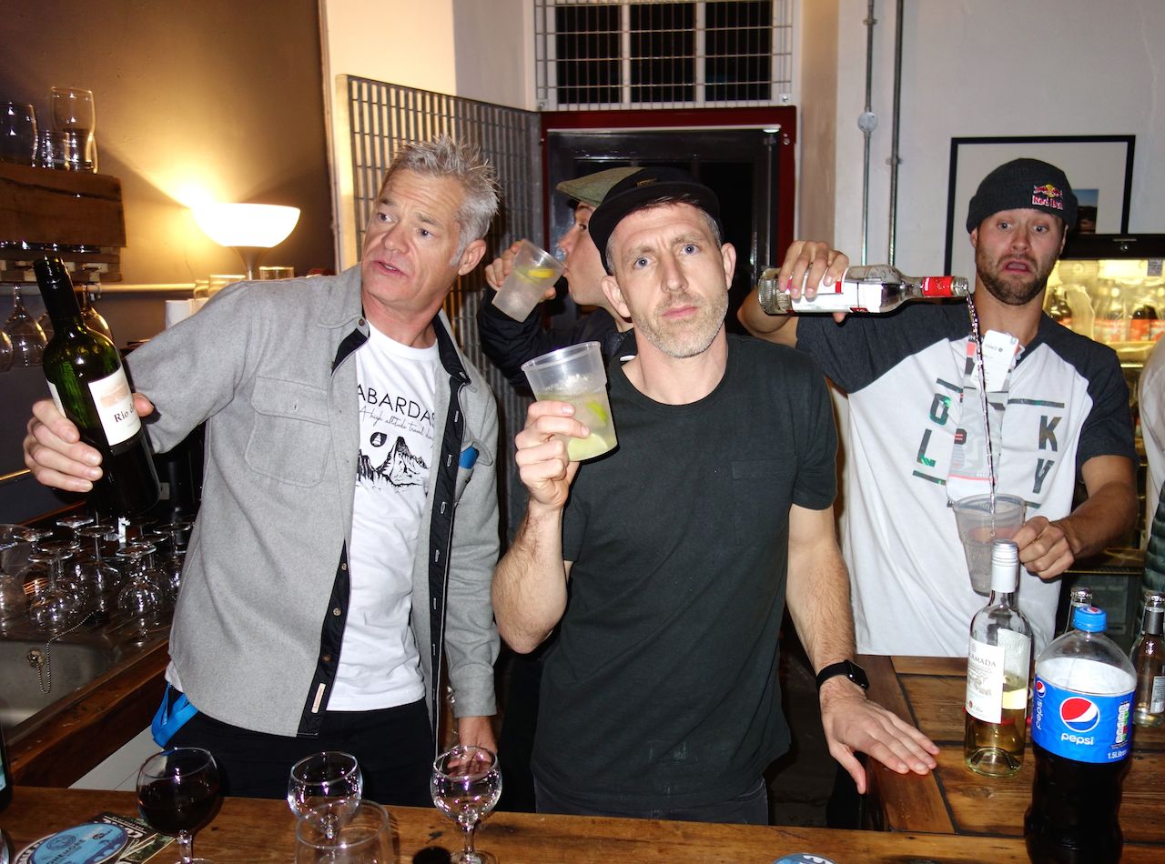 STANCE party going off post Snow Night with Picture’s UK Rep Neil Thompson, Stance’s Rich Philip, snowboader Billy Morgan and coach Hamish McKnight luring in the background