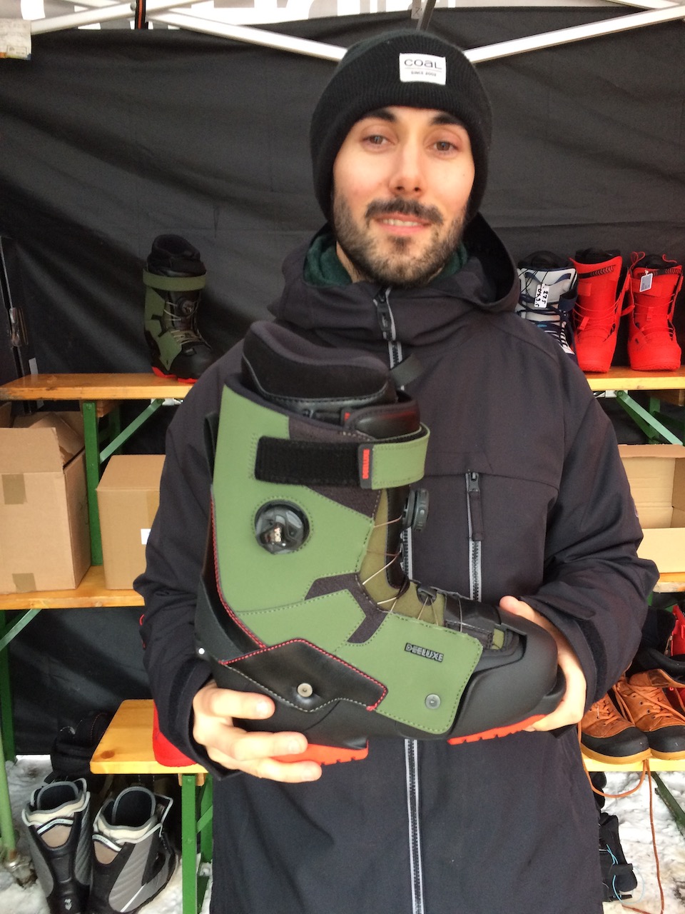 Deeluxe’s new Ground Control combines a stiff alpine bottom  with a soft freestyle top to create the perfect carving boot