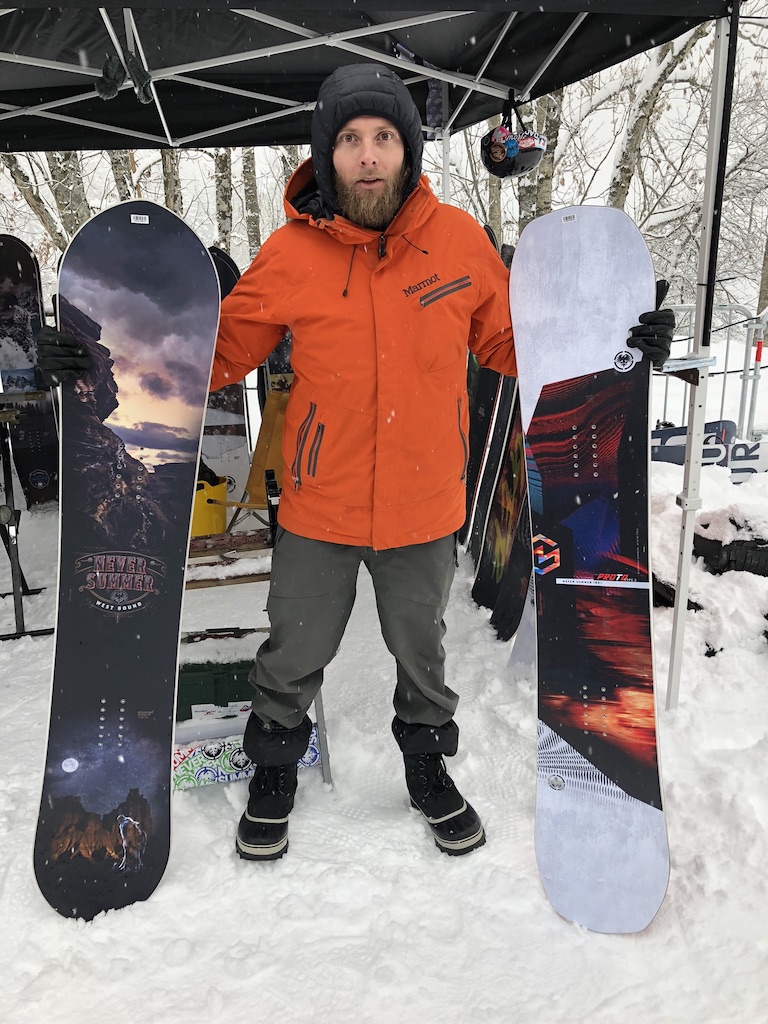 Never Summer’s Tom Beaton with their West Bound & Proto Type 2