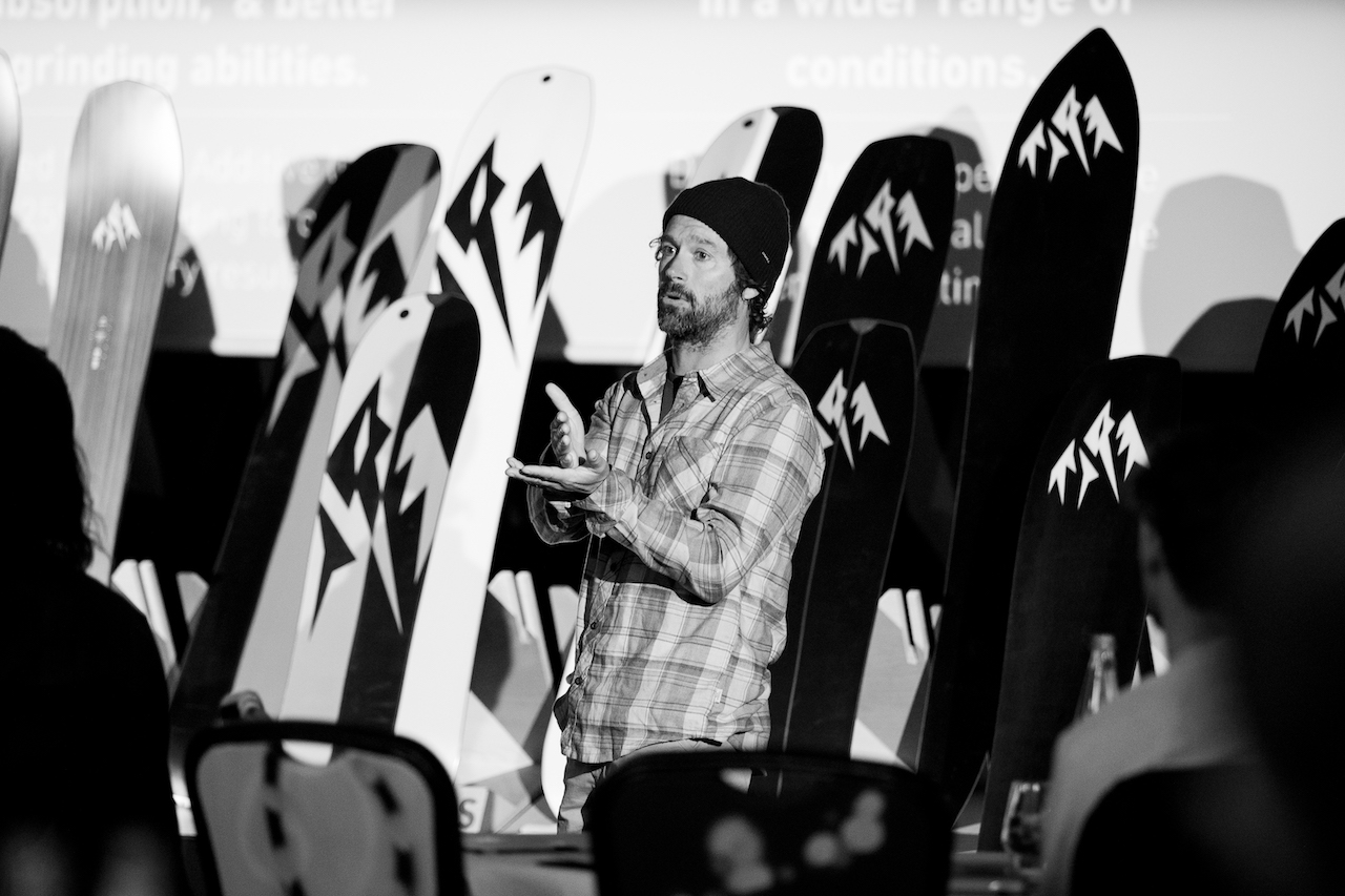 Jeremy Jones & Xavier Nidecker presenting the new range of Jones snowboards. Photo: Andrew Millier