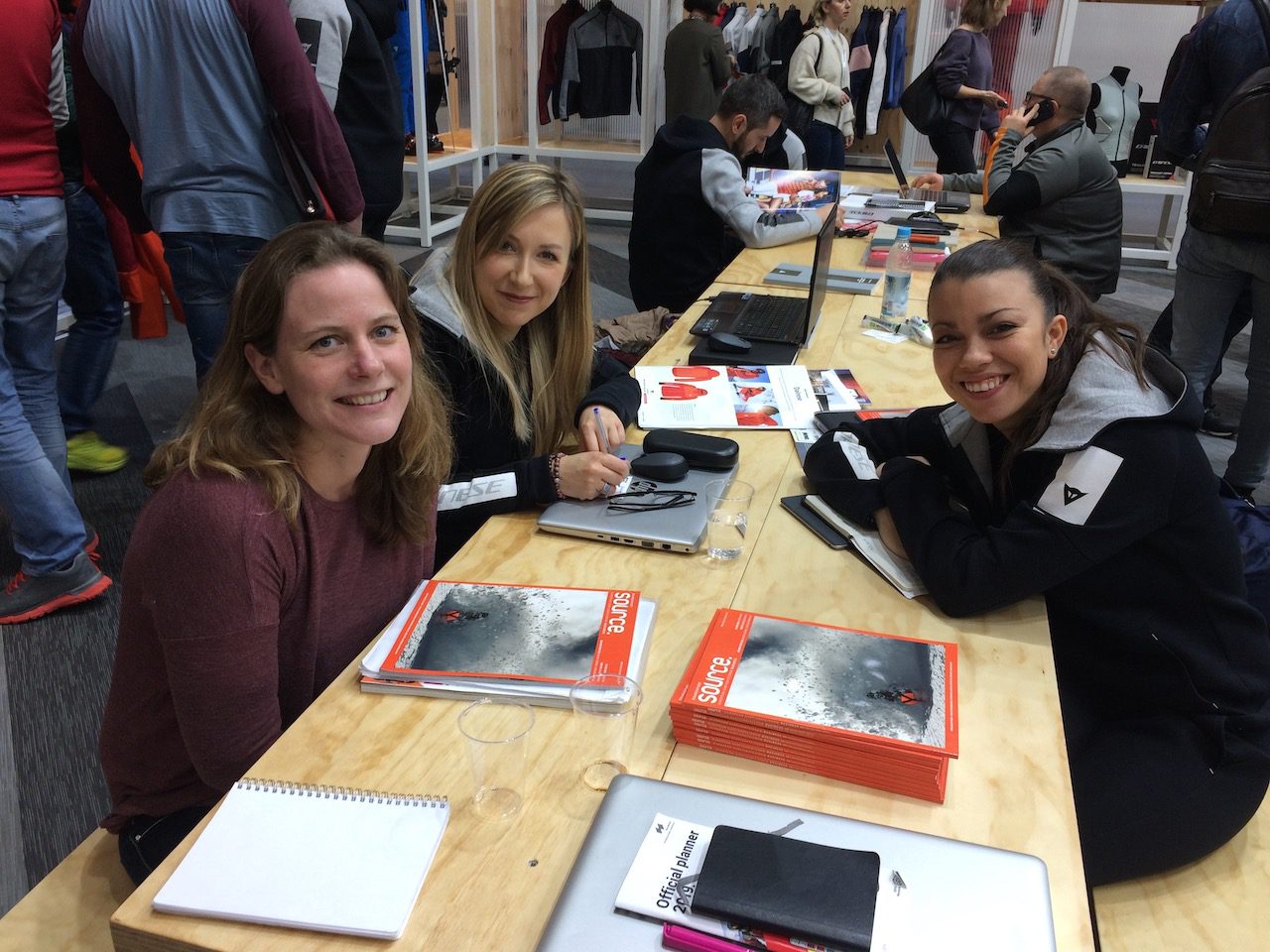Dainese booth Danielle Reiff-Jongerius from138alternatives with Dainesse’s Chovanna Cabianea and Nicole Tamez