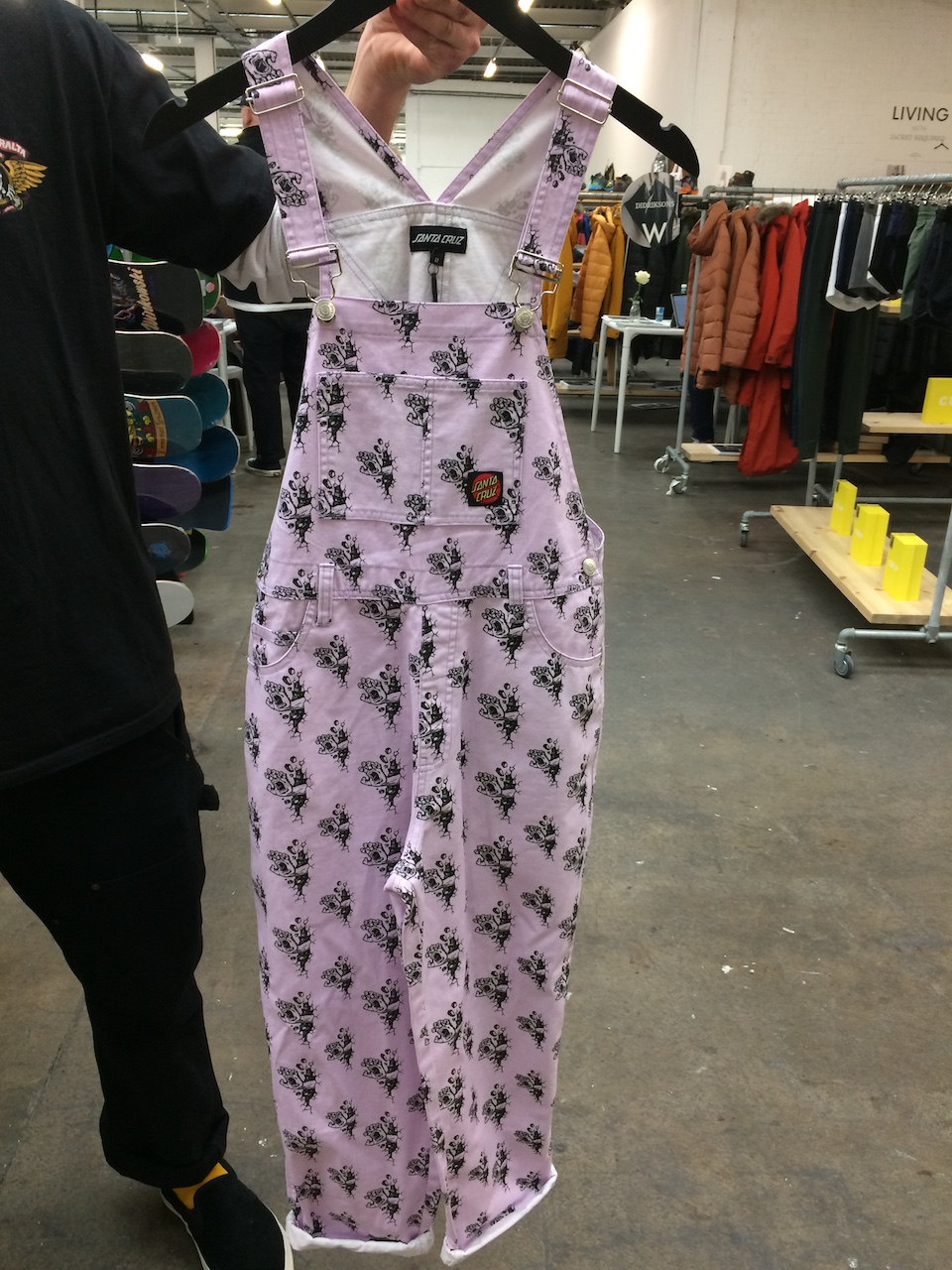 Santa Cruz’s.womens dungarees. with  screaming hand iconic graphicjpg