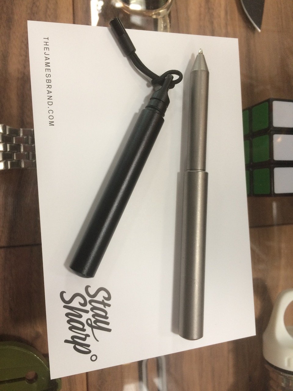 The James Brand Stilwell pen comes in twp parts and is built from titanium