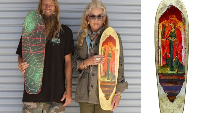 Greyson and Dibi Fletcher wth their skateboard art
