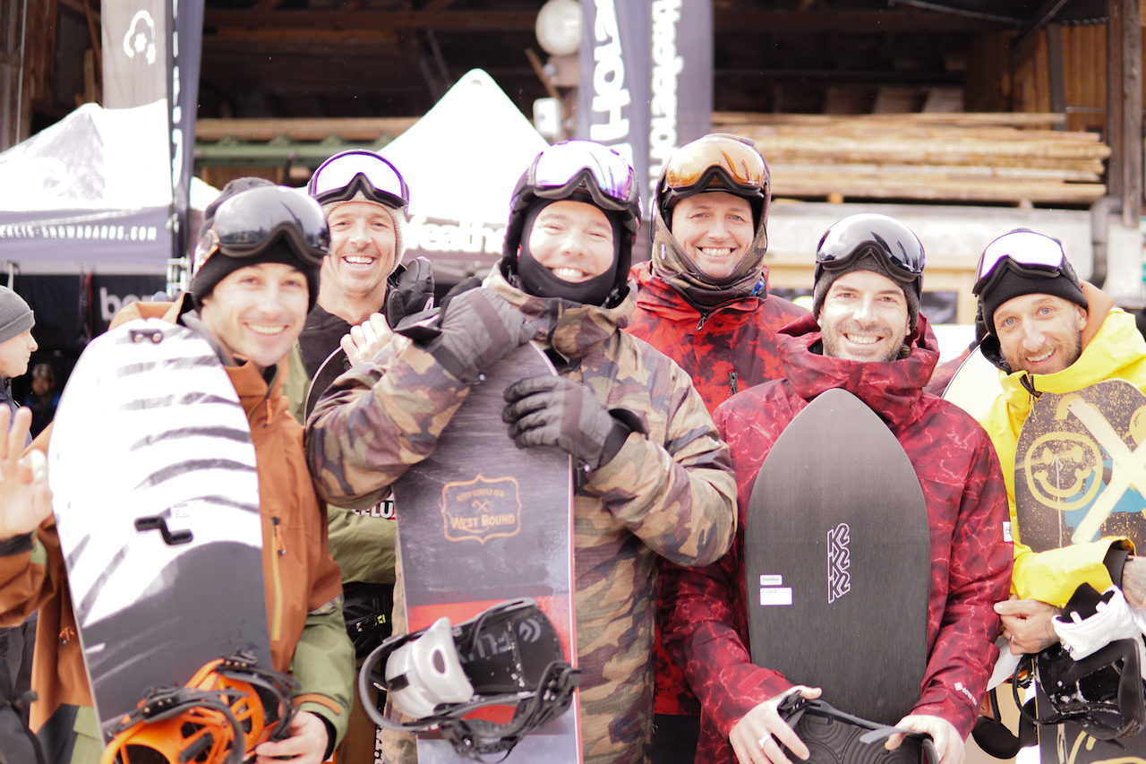 686 crew. Team rider Gigi Ruf, Alex Fisher, International Sales Manager Jono Zacharias, Stephane Grenet, Pacome “Industry” Allouis and Brent Sandor