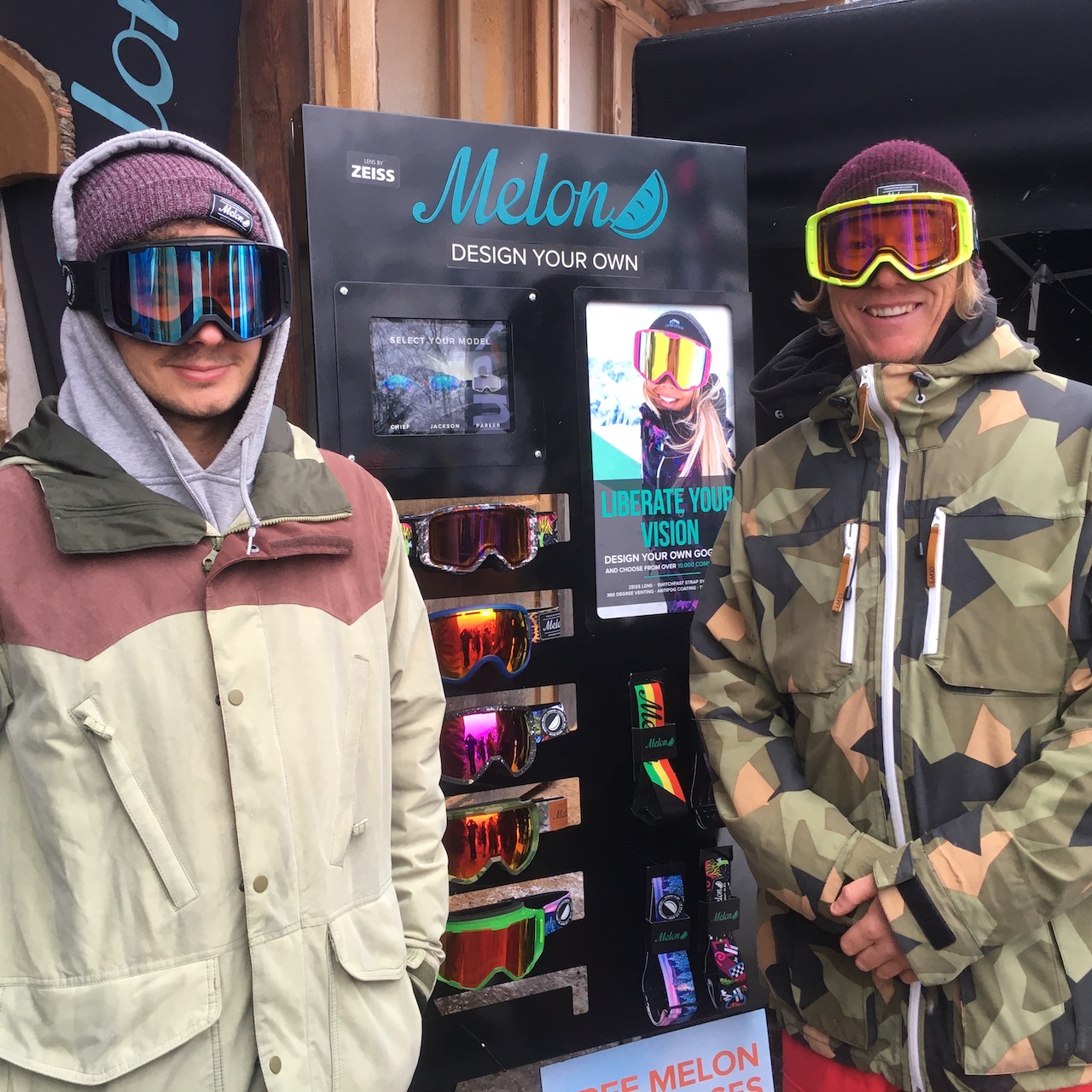 Melon’s james Pointer with the Parker in the Tyler Chorlton colorway and Neil Slinger in the Antti Jussila colorway both with Zeiss Sonar lenses