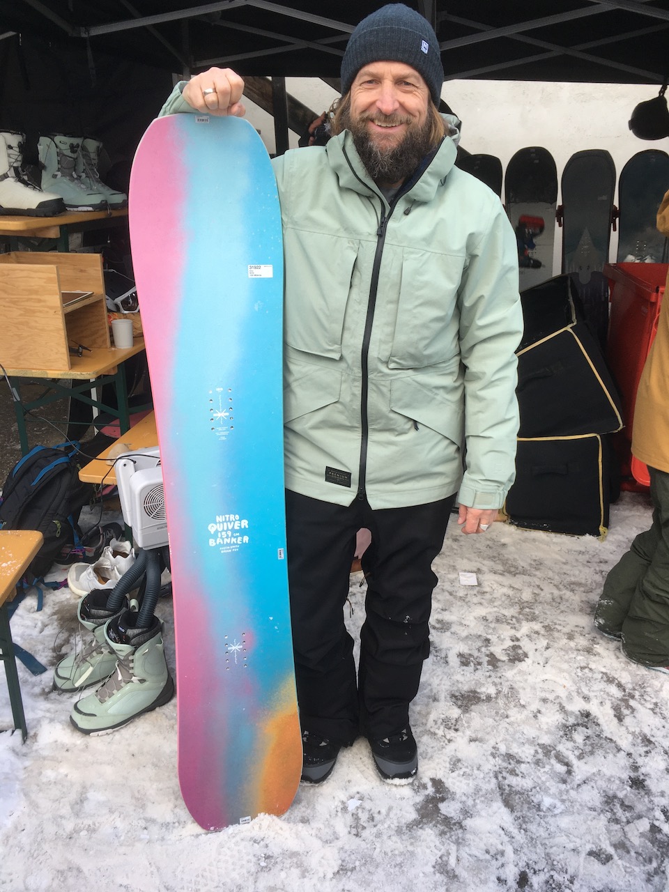 Nitro’s Tommy Delago with the Banker designed originally for banked slalom but now popular with team riders in the powder