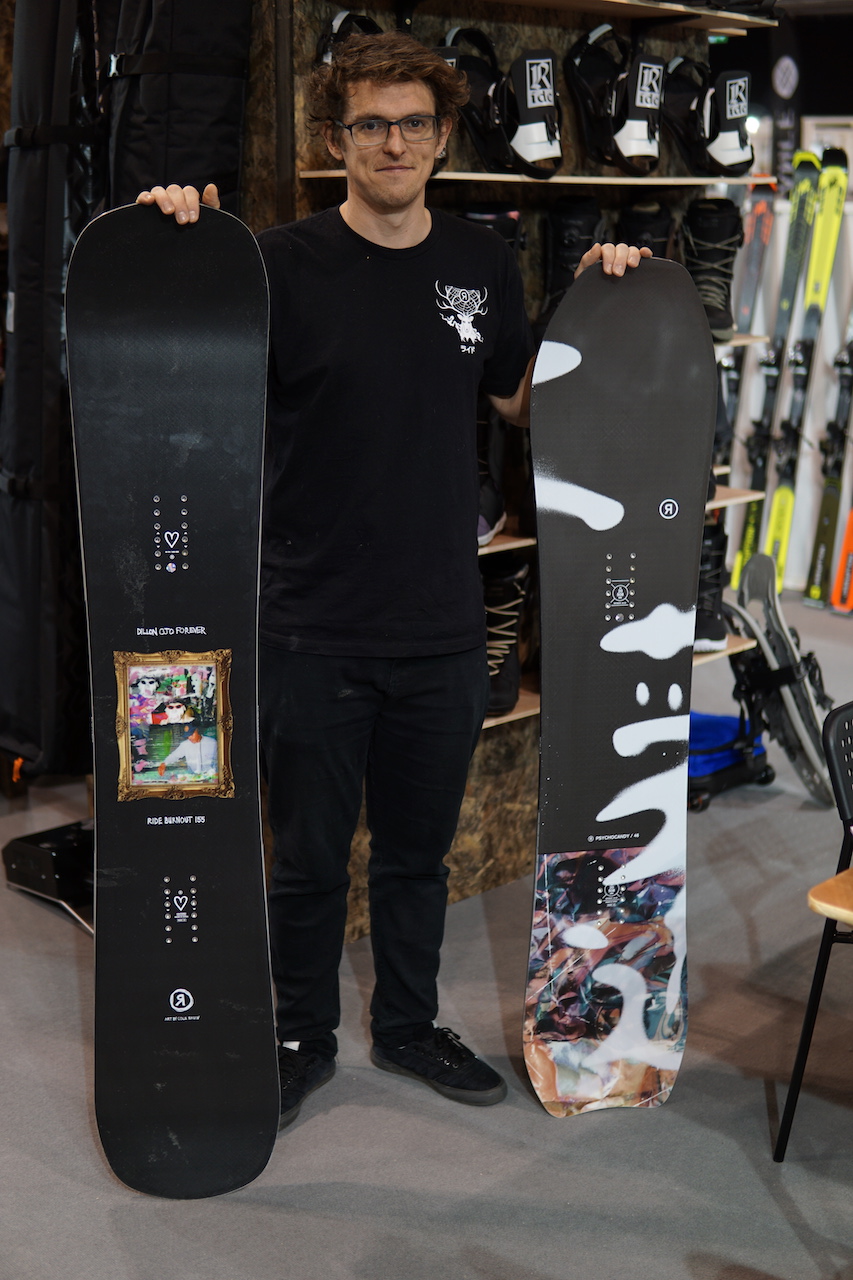 Ride’s Jonny Russell with their Burnout Dillon Ojo model ($5 from each board go to Ojo Foundation) and the Pyschocandy