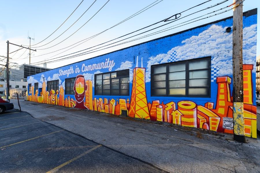 House of Vans Chicago mural by OJ Hays & Jasmine Webb was one of ten local murals created across the U.S. to help spread positivity and promote mental wellness within communities