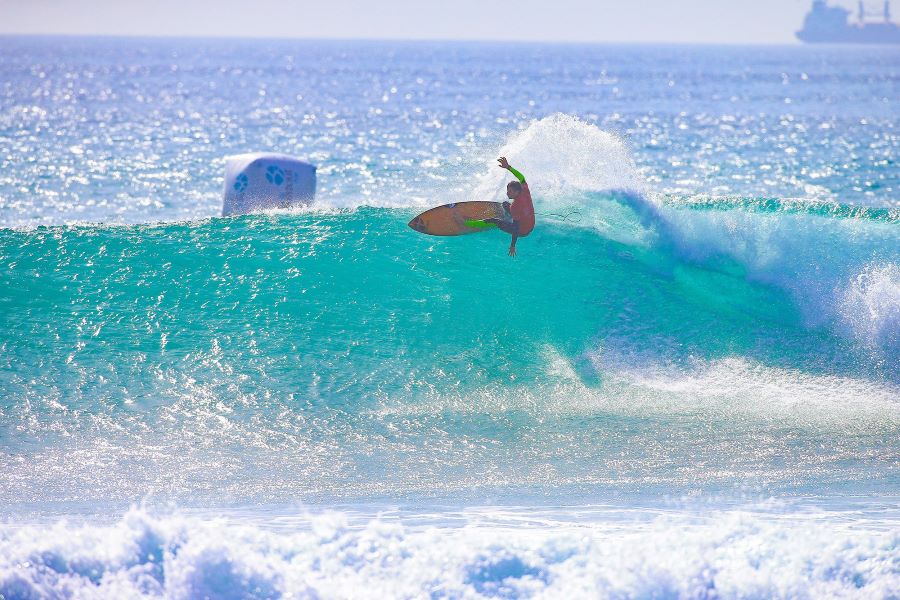 Pictured- Epic waves are a common sight on the European tours. Photo credit- WSL + Masurel