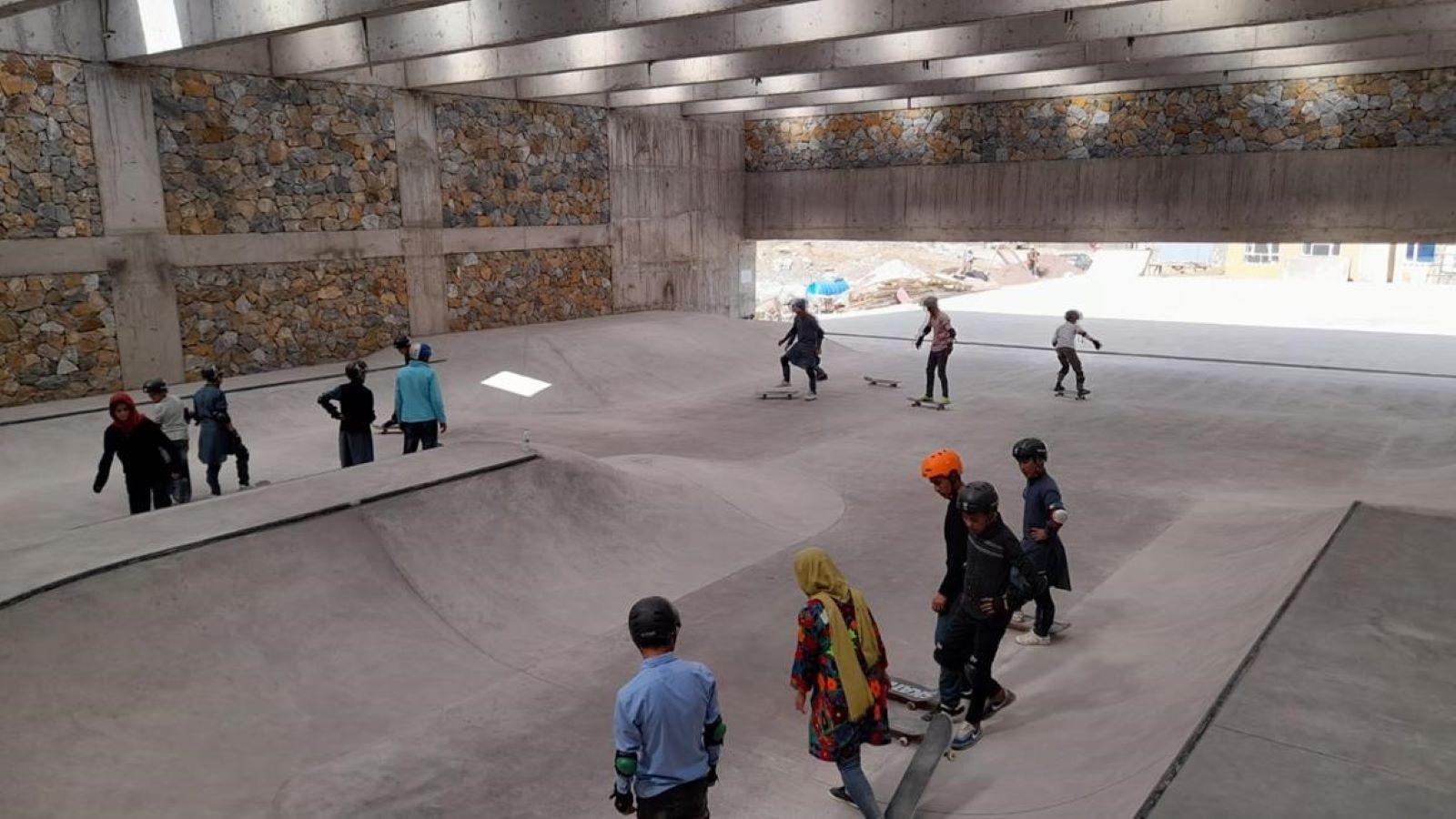 Skateistan students skate the park in Bamyan for the first time