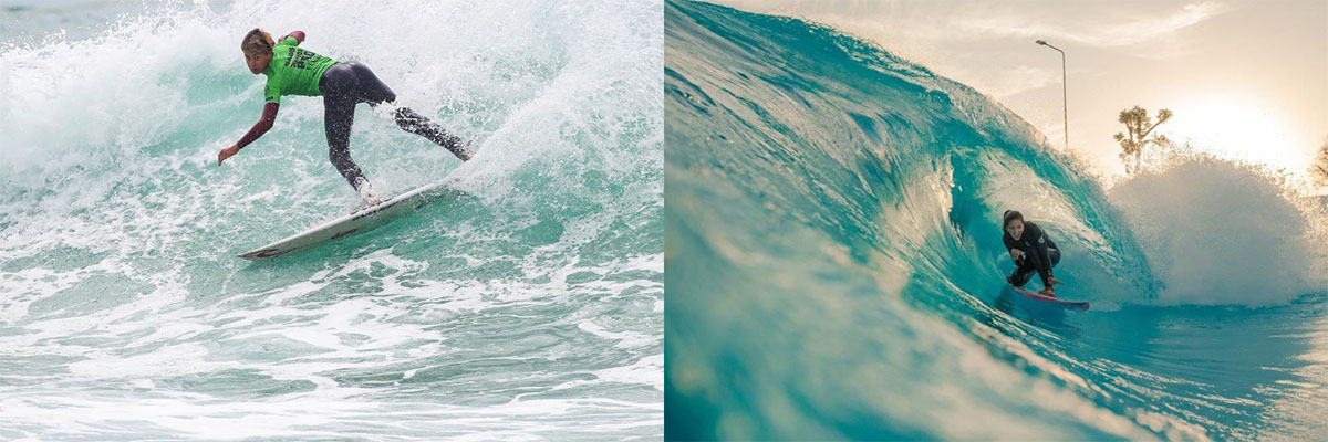 Rip Curl Pro Anglet wildcards Kai Odriozola and Sophia Medina. Credit_ WSL _ Masurel (left) _  Rennan Chaves (right)