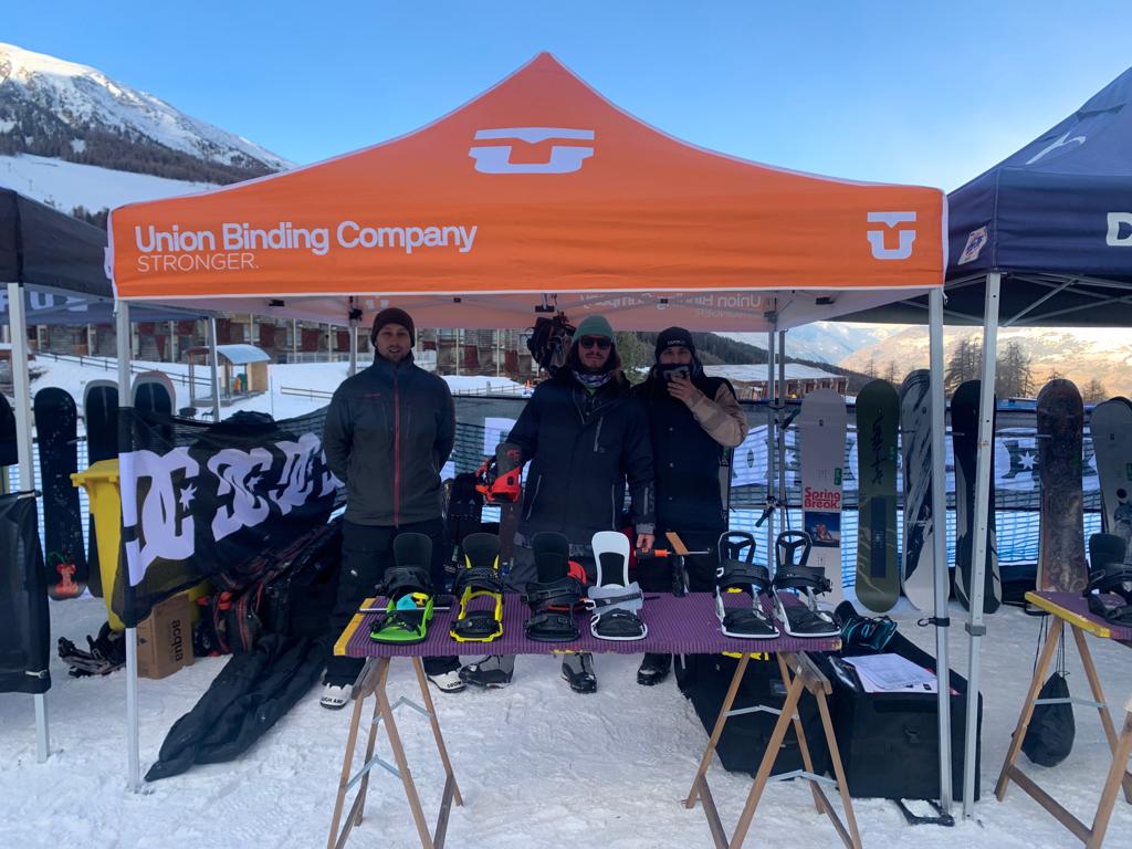 From left Team California Sport Angelo Cattaneo Quality controller at Union Bindings, Mirja Cantini and Daniel Vindigni Sales Director