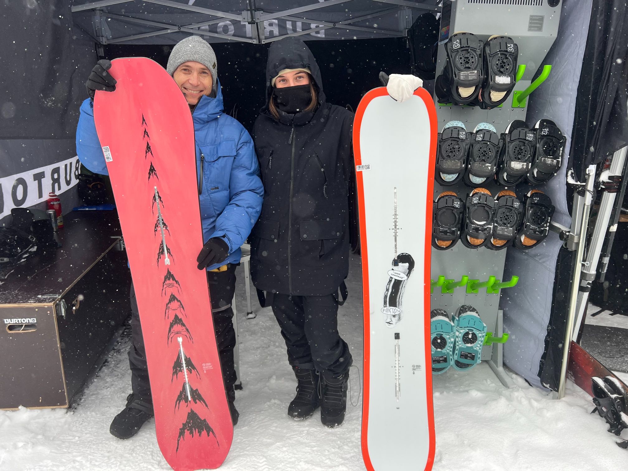 Burton’s French sales agency Snowball’s Franck Rossignol with the Deep Thinker & Snowball colleague Clemence Gramal with the Burton Good Company