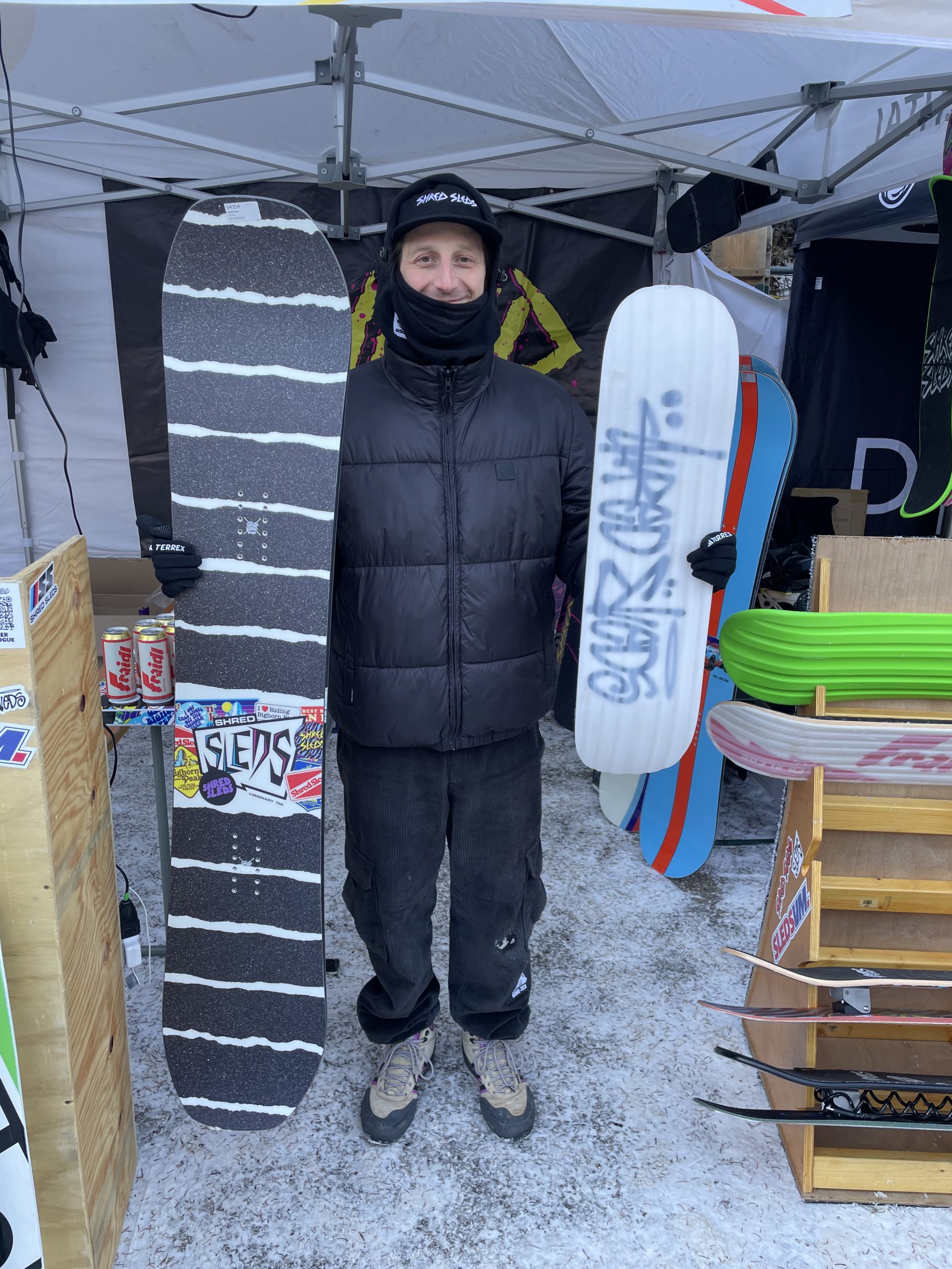 Shred Sleds Chris Chat withtVisonary easy to ride freestyle board and best selling Fussy snow skate