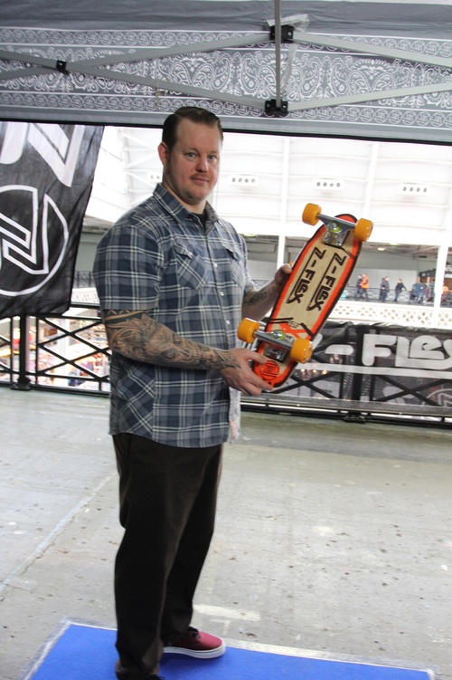 Z. Flex Sales Manager Richie Inskip with the P.O.P model – his predicted Fall 13 best seller
